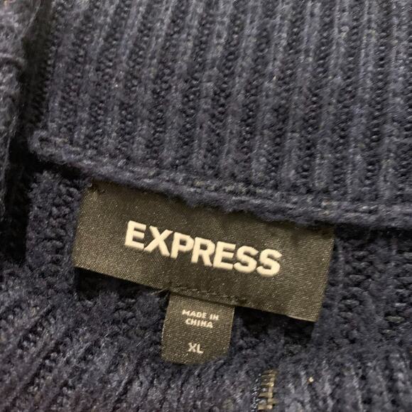 Mock Neck Zip Ribbed Sweater Express Navy Men's - Picture 3 of 7